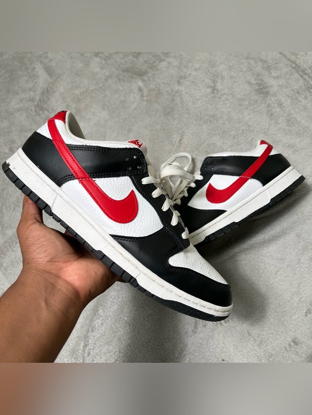 Nike Dunk Low Retro Red Swoosh Panda Sneaker Men 10.5 Black/Red/White FB3354-001